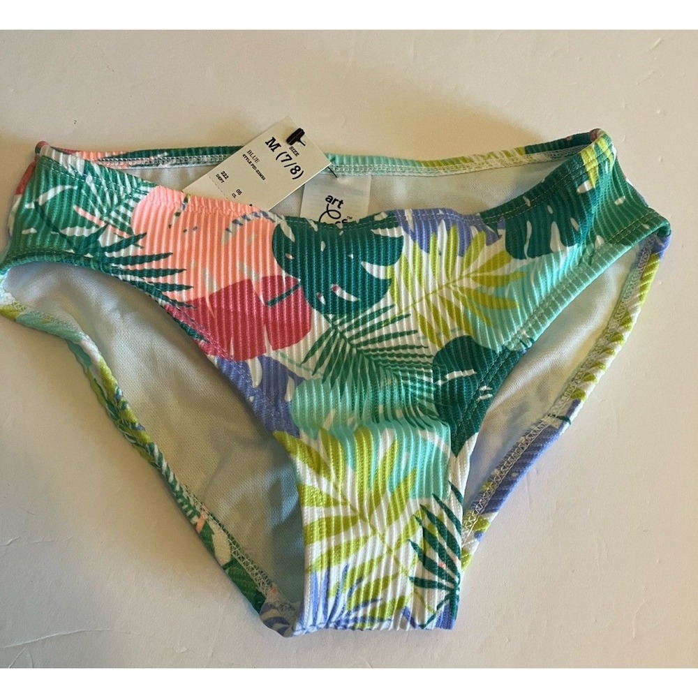 Art Class Swim Bottom Girls M 7/8 Multicolor NWT Tropical Floral Ribbed C907